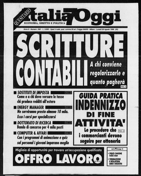 Italia oggi : quotidiano di economia finanza e politica